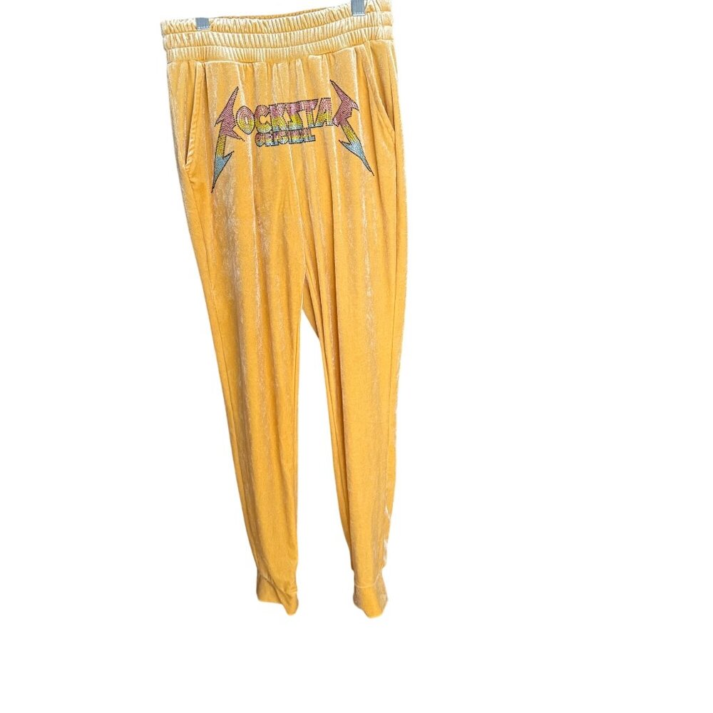 Rockstar Original Yellow Velour Jogger Pants S